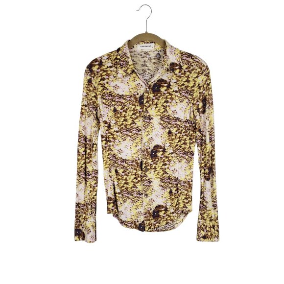 Equipment Button Up Top S Y2K Pink Yellow Purple Abstract Snake Bubble Silky - Picture 1 of 4